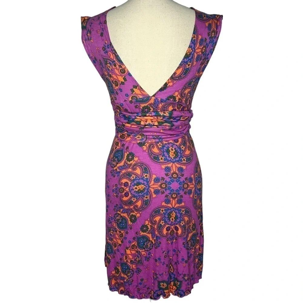 NWOT Free People Mixed Print V Neck Sleeveless Waist Tie Mini Dress